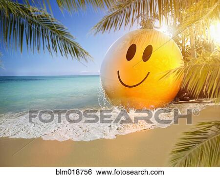 Stock Images Of Smiley Face Washing Up On Tropical Beach Blm018756 Stock Image Smiley Face Washing Up On Tropical Beach Fotosearch Search Photography