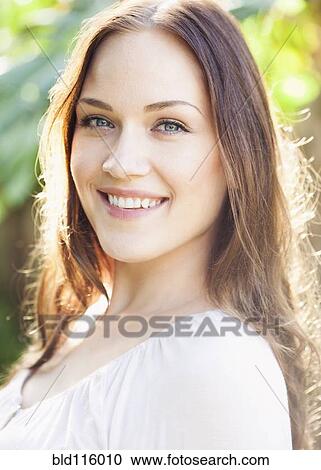 Stock Image - Caucasian woman smiling. Fotosearch