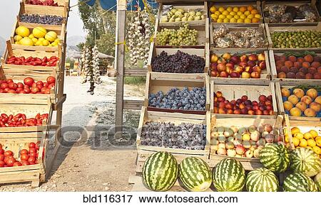 Stock Photo - Crates of produce for sale. Fotosearch