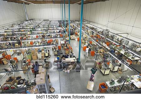 Stock Image - Overhead view of textile factory. Fotosearch