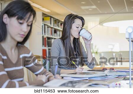Students working at desk in library View Large Photo Image Stock Image - Students working at desk in library. Fotosearch