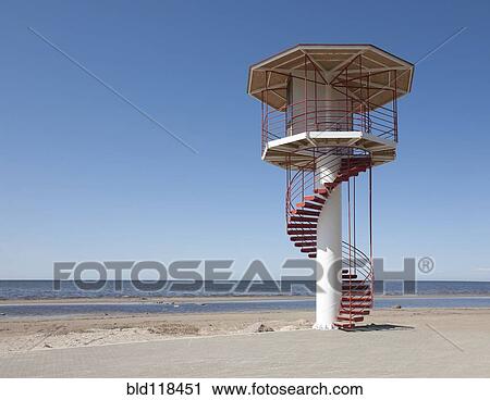 Stock Image - A tall watchtower with spiral staircase. Fotosearch