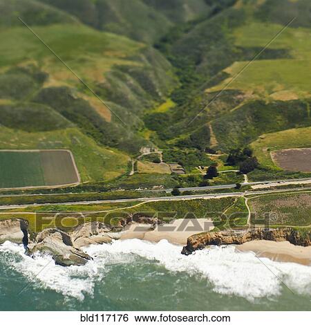 Aerial View of a Coastal Road and Valley View Large Photo Image Stock Photograph - Aerial View of a Coastal Road and Valley. Fotosearch