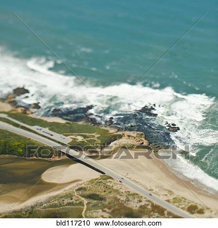 Stock Image - Aerial View of a Coastal Road. Fotosearch