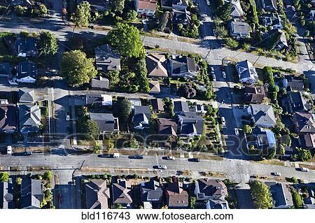 Stock Image - Aerial View Of Residential Neighborhood. Fotosearch