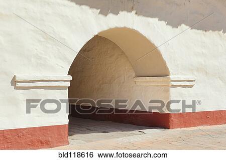 Arched Tunnel Doorway in Adobe Mission Wall View Large Photo Image Stock Photograph - Arched Tunnel Doorway in Adobe Mission Wall . Fotosearch
