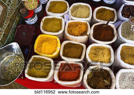 Stock Image - Bags of Indian Spices. Fotosearch