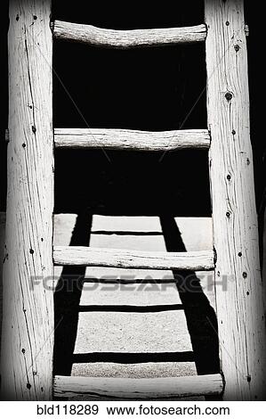 Black and White Wooden Ladder View Large Photo Image Stock Photo - Black and White Wooden Ladder. Fotosearch