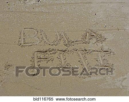 Bula Fiji Written in Sand View Large Photo Image Stock Photography - Bula Fiji Written in Sand. Fotosearch