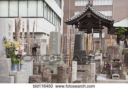 Stock Image - Cemetery in downtown Tokyo, Japan. Fotosearch