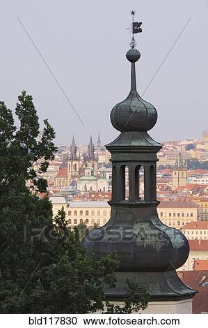 Church Spire with a View of Downtown Prague View Large Photo Image Stock Image - Church Spire with a View of Downtown Prague. Fotosearch