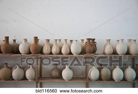 Clay Vases on Shelves View Large Photo Image Stock Image - Clay Vases on Shelves. Fotosearch