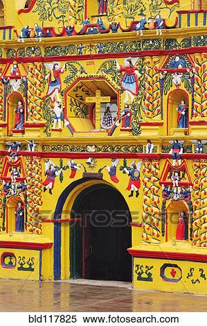 Colorful Church of San Andres Xecul View Large Photo Image Stock Photography - Colorful Church of San Andres Xecul. Fotosearch