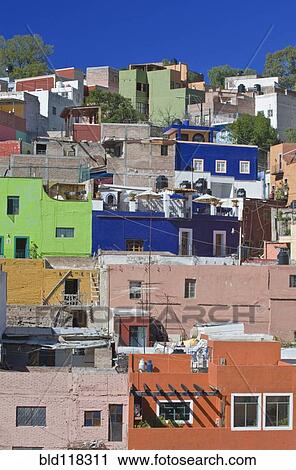 Stock Image - Colorful Hillside Homes. Fotosearch