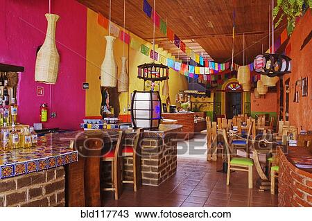Stock Image - Colorful Interior of Restaurant. Fotosearch