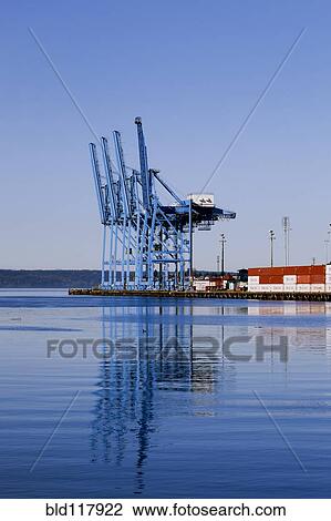 Stock Image - Container Cranes at the Port of Tacoma. Fotosearch