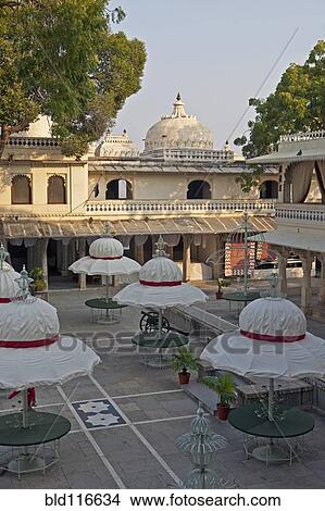 Picture - Courtyard Tables in the Jag Mandir Palace. Fotosearch