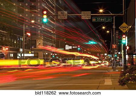 Downtown Street at Night View Large Photo Image Stock Image - Downtown Street at Night. Fotosearch