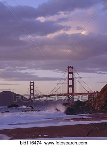 Picture - Evening light on the Golden Gate Bridge and Baker Beach, San Francisco, California. Fotosearch