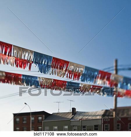 Exterior Red White and Blue Decorations View Large Photo Image Stock Photo - Exterior Red White and Blue Decorations. Fotosearch