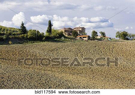 Farmhouse and Field View Large Photo Image Picture - Farmhouse and Field. Fotosearch