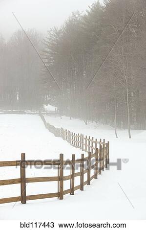 Stock Image - Fence in Pasture in Snow. Fotosearch