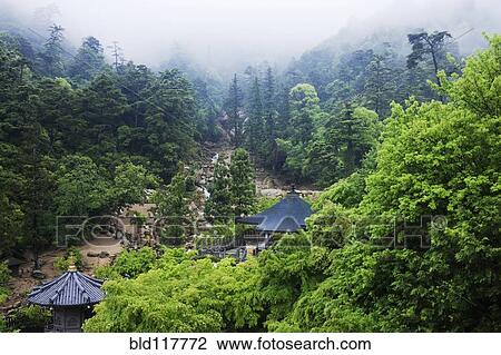 Stock Image - Gardens at a Mountain Shinto Temple. Fotosearch