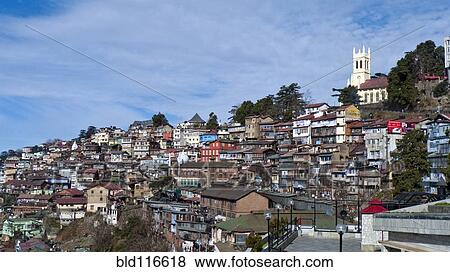 Stock Photo - Hillside Homes in Shimla, India. Fotosearch