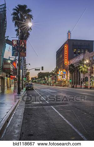 Hollywood Boulevard, in Los Angeles at dawn View Large Photo Image Stock Photo - Hollywood Boulevard, in Los Angeles at dawn. Fotosearch