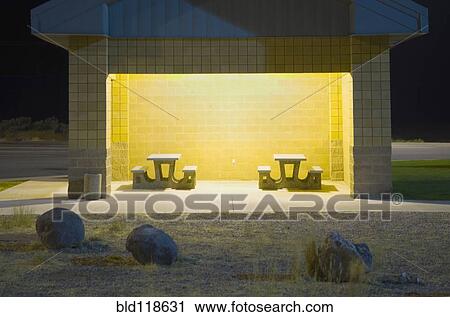 Stock Image - Interstate Rest Area at night. Fotosearch