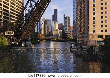 Stock Image - Kinzie St Bridge in Chicago. Fotosearch