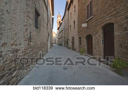 Medieval Street and Clock Tower View Large Photo Image Stock Photo - Medieval Street and Clock Tower. Fotosearch