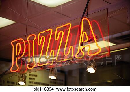 Neon Pizza Sign on Window at Night View Large Photo Image Picture - Neon Pizza Sign on Window at Night. Fotosearch