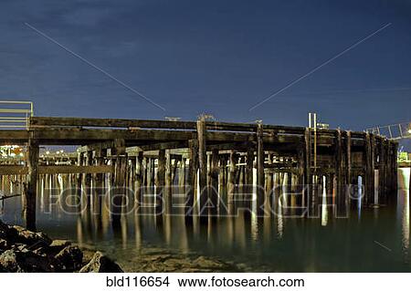 Picture - Old Wooden Dock at Night. Fotosearch
