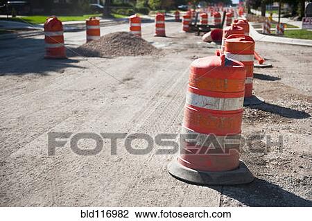 Orange Reflective Road Construction Barrels View Large Photo Image Stock Image - Orange Reflective Road Construction Barrels. Fotosearch
