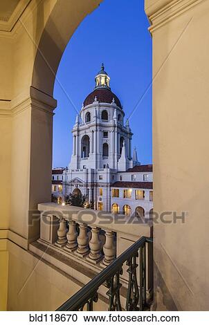 Stock Image - Pasadena city hall, with the central tower and dome. Fotosearch