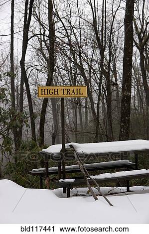 Stock Image - Picnic Table in Snow. Fotosearch