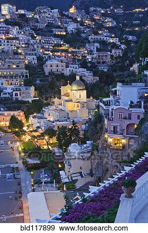 Positano at Dusk View Large Photo Image Stock Photo - Positano at Dusk. Fotosearch