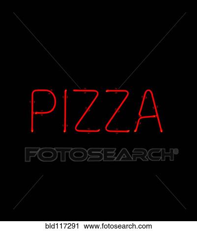 Stock Image - Red Neon Pizza Sign. Fotosearch