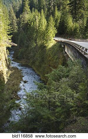 Stock Photo - River in Gorge Next to Highway. Fotosearch