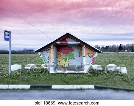 Roadside bus stop in Estonia View Large Photo Image Stock Photo - Roadside bus stop in Estonia. Fotosearch
