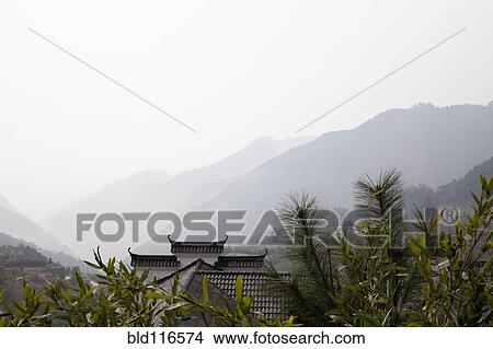Rooftop, Trees, and Mountains View Large Photo Image Picture - Rooftop, Trees, and Mountains. Fotosearch