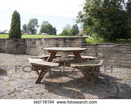 Round Outdoor Table View Large Photo Image Picture - Round Outdoor Table. Fotosearch