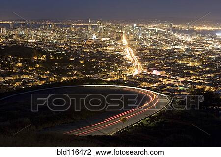Stock Image - San Francisco from Twin Peaks in the evening, San Francisco, California. Fotosearch
