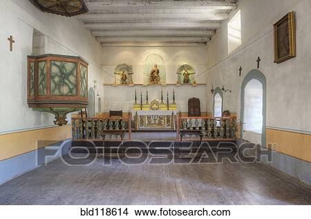 Picture - Sanctuary and pulpit at Mission La Purisima State Historic Park, Lompoc, California. Fotosearch