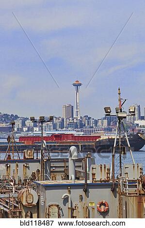 Stock Photo - Seattle city skyline and Elliott Bay . Fotosearch