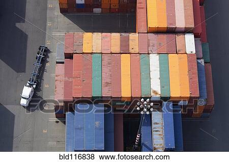 Shipping Containers and Semi Truck View Large Photo Image Stock Photo - Shipping Containers and Semi Truck. Fotosearch