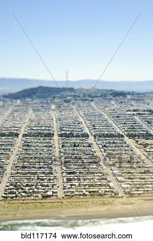Picture - Suburban Tract Housing Against the Coast. Fotosearch