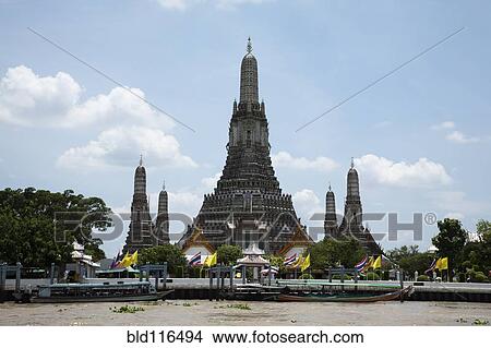 Temple of the Dawn on the Chao Phraya River View Large Photo Image Picture - Temple of the Dawn on the Chao Phraya River. Fotosearch