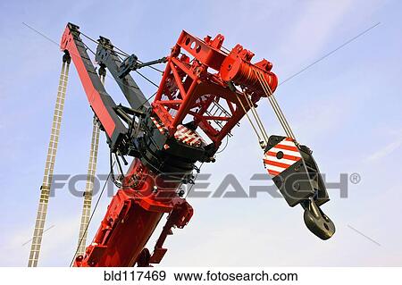 Stock Photo - The head and primary hoist of the largest mobile crane . Fotosearch